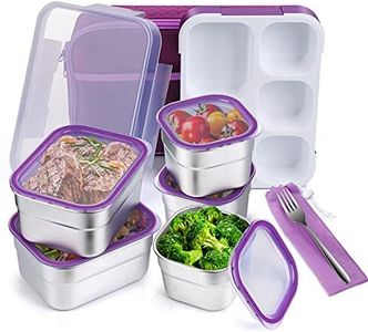 DaCool Stainless Steel Kids Bento Lunch Box Leak Proof BPA-Free School Lunch Container 5-Compartment with Lunch Bag and Fork for Toddler Child Adult, Food Snack Container for Picnic Outdoors, Purple