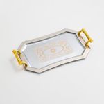 VISIBLE Brand Stainless Steel Serving Tray 1 Pcs with Gold Color Handles,Perfect for Coffee, Desserts, Cakes, Tea Cups, Home Restaurant Hotel Farmhouse Serving Tray (Stainless Steel, Small)
