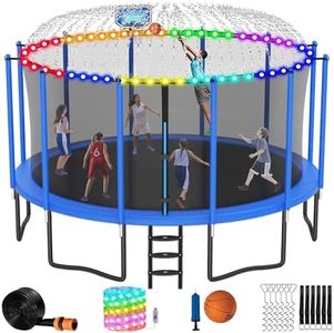 LHX 16FT Tranpoline for Adults and Kids, 1500LBS Tranpoline with Enclosure Net, Basketball Hoop and Ball, Outdoor Tranpoline with Light, Sprinkler, Ladder, Stakes Anchors - ASTM Approval