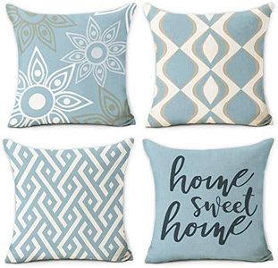 Hexagram Home Decorative Pillow Covers 18 x 18 Inch Set of 4 Blue Modern Geometric Soft Cotton Linen Throw Pillow Covers Cushion Case for Couch Sofa Living Room Patio Indoors Outdoors Style Home Decor