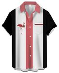 Gwnnb Flamingo Bowling Shirts for Men Print Short Sleeve Regular Fit Casual Button Down Beach Shirts