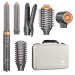 Hair Dryer Brush Air Styler: Dual Voltage 7 in 1 Ionic Multi Styling Tools with Hot Air Straightener, Auto Wrap Curlers, Frizz-Free Volumizer, Fast Blow Drying Curling Straightening and Smoothing (Grey)