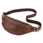 Contacts Fanny Pack Waist Bag Multifunction Genuine Leather Hip Bum Bag Travel Pouch for Men and Women- Sturdy Metal Zippers | Adjustable Belt & Brass Lock (Hunter Brown)