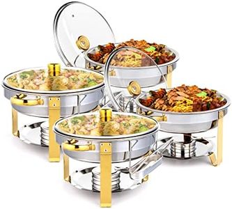 ROVSUN 5QT 4 Packs Chafing Dish Buffet Set Gold Accent,Round Stainless Steel Buffet Warmer Chafers and Buffet Warmers Sets with Glass Lid & Lid Holder for Catering Events Parties Weddings Dinners