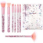 7 PCS Makeup Brushes, Crystal Sparkles Cute Fan Blush Foundation Powder Lip Highlight Eye Shadow Eyebrow Concealers Brush Set with Sequins Handle Professional Make up Blending Brush Pack for Girls