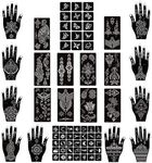 XMASIR 22 Sheets Henna Tattoo Stencil Kit, 50Pcs Glitter Airbrush Tattoo Sticker Indian Arabian Black Henna Temporary Tattoo Temples for Women Kids