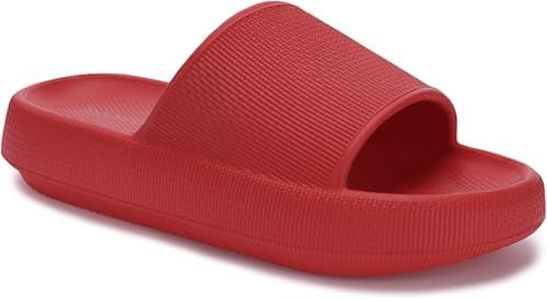 Joomra Unisex Pillow Shower Slides Slippers for Women Mens Foam Cushion Home Ladies House Pool Spa Garden Sandals for Female Male Sandles Red 48-49
