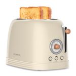 CROWNFUL 2-Slice Toaster, 1.5 In Extra Wide Slots Toaster, Retro Stainless Steel with 6-Shade Settings, Bagel, Cancel, Defrost, Reheat Function, Removal Crumb Tray, Cream