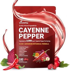 Cayenne Pepper Softgels Supplement, Supports Leg Vein, Heart and Blood Vessel Health, with Vitamin E D3+K2 and Extracts of Grape Seed, Hawthorn, Beetroot and Others (240 Softge /1 Bag)