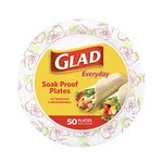 Glad Round Disposable Paper Plates for All Occasions | Soak Proof, Cut Proof, Microwaveable Heavy Duty Disposable Plates | 8.5" Diameter, 50 Count Bulk Paper Plates, Blue Flower Print