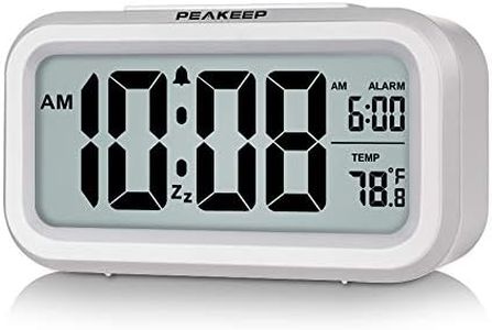 Peakeep Night Light Digital Alarm Clock Battery Operated with Indoor Temperature, Desk Small Clock (White)