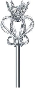 BuLuBuLu Costume Wands Queen King Scepter Rhinestone Fairy Princess Wand Role Play Props for Party Wedding Dress-up Costume(Silver)
