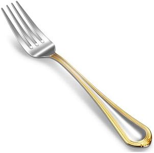 KEAWELL Pearl Edge 4-Piece Premium Fork Set, 18/10 Stainless Steel, Fine Silverware Forks with Mirror Finish and Exquisite Craftsmanship, Gold Accent, Dishwasher Safe (4, 7.3" Salad Forks)