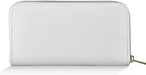 TAKEASY Italian Genuine Calf Leather Wallet for Women with Zipper | Large Pebbled Zip Card Holder Clutch with Compartments (White)