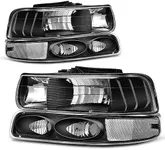 AUTOSAVER88 Headlight Assembly Compatible with 1999-2002 Chevy Silverado / 2000-2006 Tahoe Suburban Headlamp with Bumper Lights Black Housing Clear Reflector