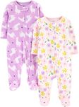 Simple Joys by Carter's Girls' 2-Pack Fleece Footed Sleep and Play, Purple Llamas/Floral, 3-6 Months