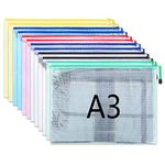 Plastic Wallets 12 Pcs A3 Zip Lock Bags Document Wallet Document Folders Plastic Pockets with Zipper for School Office Homework Travel Storage Bags