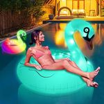 SUPERNIGHT Floating Pool Light, Solar Pool Light with 7 Modes Changing Colorful Lights, 39.4in Large Swan Swim Ring, Floating Lights for Pool, Lawn, Party Decor, Summer Pool Raft for Adults (1 Pack)