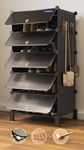 BOXJOY 5 Shelf Shoe Rack with 5 Doors, Magnets, 5 Hook Steel Holder & Wooden Hammer for Home Storage PP Plastic Organizer with Metal Door Frame to Cover Chappal Slipper Sandals Shoes Box Stand (Black)