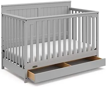 Graco Hadley 5-in-1 Convertible Crib with Drawer (Pebble Gray) – GREENGUARD Gold Certified, Crib with Drawer Combo, Full-Size Nursery Storage Drawer, Converts to Toddler Bed, Daybed