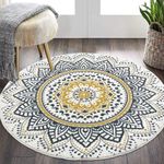 HEBE 4 Ft Round Area Rug Soft Chic Bohemian Mandala Rugs Machine Washable Non Slip Indoor Sofa Floor Area Mat Carpet for Living Room Sofa Bedroom Nursery Decor, Yellow