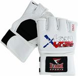 Fadi Sports Extreme Knockout MMA Gloves - Cowhide Leather Open Palm Gloves for Men & Women, Martial Arts, Kickboxing, Muay Thai, Boxing, Sparring, Grappling, Punching Bag MMA (White, Large)