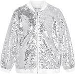 GRACE KARIN Sequin Jacket Girls Boys Bomber Zipper Coat Jacket for Teen Girls Birthday Outerwear Clothes