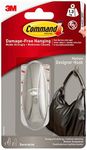 Command Medium Brushed Nickel Designer Hook, Indoor use - 1 Metal Medium Hook and 2 Adhesive Strips - Hang Jackets, Purses, Handbags, Backpacks, Hats, Scarves, Dog leads - Organise Damage Free