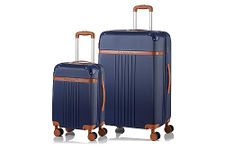 CHAMPS Vintage Collection Durable Expandable Hardside Spinner 2-Piece Luggage Set, Ultra-Strong Lightweight Polycarbonate with TSA Locks and 360-Degree Wheels, Navy