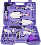 Garden Tools Set, 10 Pieces Gardening Gifts Stainless Steel with Storage case with Garden Trowel Pruners, Rake, Shovel, Trowel, Sprayer, and More -Garden Gifts for Men & Women (Purple 10pcs Set)