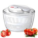 Salad Spinner Large Salad Bowl with Lid, One-Handed Easy Press Kitchen Gadgets, 3.9 Qt Lettuce Spinner Washer Dryer Drainer Mixer for Salad Greens, Vegetables, Fruits, Herbs, Berries (White)