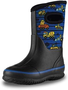 Lone Cone Mud Boots for Boys and Girls - Kid-Friendly Insulating All-Weather Warm Neoprene Boots for Snow, Rain, and Muck, Easy-On, Play-Proof, Non-Slip, Durable - Construction Monsters, 4 Big Kid