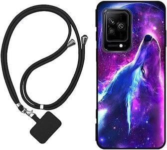 Sunrive Coque Compatible avec Xiaomi Black Shark 5/5 Pro,TPU Étui Housse Protecteur Souple Gel Mat Back Cover Mignon Motifs Antichoc Case(Loup,Lune,Étoiles)+1x Universelle Dragonne