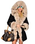 Aox Women Winter Faux Fur Hooded Coat Lady Warm Lined Thicken Parka Jacket Plus Size Outdoor Overcoat (12, Beige Black)