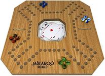 Jackaroo Board Game - Strategy, Competitive, Fun 2-4 Player Marble and Card Game for All Ages - Wooden Board Foldable and Open in The Middle (Oak)