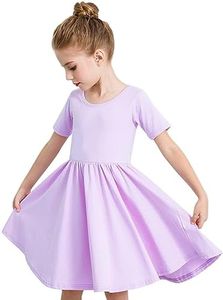 Stelle Toddler/Girls Knee-Length Short Sleeve Casual A-Line Twirly Skater Dress (A02-Lavender (without Pocket), 8 Years)