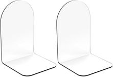 Merrynine 2 Pcs Book Ends, Acrylic Arch Bookends for Shelves, Clear Bookends for Heavy Books, Desk Organizer, Kid Books, Small Cute Transparent Plastic Book Dividers Holders