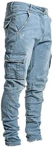 Pantete Mens Slim Fit Jeans 7 Pockets Stretch Skinny Denim Pencil Pants Nova Fashion, Blue, 33