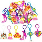 JZK 30x Princess keyring keychains for kids girls birthday party favours accessories decorations, girls party thankyou gifts, party bag fillers, crown, wand, high heels, castle, key chains, Pink, Blue