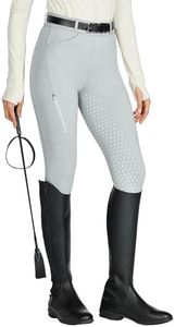 Willit Women's Riding Pants Full Seat Silicone Breeches Equestrian Horseback Riding Tights with Zipped Pocket Light Grey L