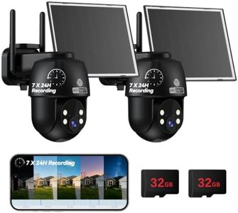 MUBVIEW 24/7 Continuous Recording Wireless Outdoor Security Camera, 2.4G WiFi, 2K Solar Powered, 360° PTZ, Auto Tracking, SD Included, Optional Cloud Storage, AI Detection, Night Vision(Black,2 Packs)