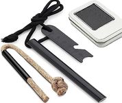 12.7cm Long 1.27cm Thick Flint Fire Starter Kit, Magnesium Ferro Rod + Tinder Wick Bellow + Multi-Tool Striker + Paracord Lanyard and Storage Box, Survival Tool for Camping