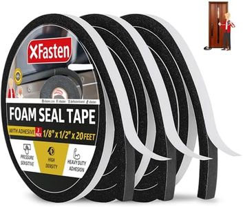 XFasten Black Foam Seal Tape, Self-Adhesive, 1/8"Thick 1/2-Inch X 20-Foot (3-Pack), High-Density Weather Strip Tape For Window, Door Insulation, Neoprene Insulation Foam Tape