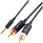 Amazon Basics 3.5 Aux to 2 x RCA Adapters, Audio Cable for Amplifiers, Active Speakers with Gold-Plated Plugs, Black, 8 Feet/2.4 m