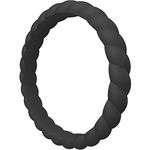 ThunderFit Thin Braided Silicone Wedding Ring for Women - 1 Ring (Jet Black, 8.5-9 (18.9mm))