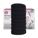 Burlybands Large Hair band, scrunchies for Thick Heavy or Curly Hair. No Slip No Damage Seamless Ponytail Holders Scrunchies Sports Thick Hair Ties (Black 8pcs)