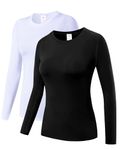 ZDCGT Women's Athletic Running T Shirt Long Sleeve Moisture Wicking Tee Shirt Workout Tops(White/Black,L)