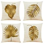 BCKAKQA Decorative Throw Pillow Cases 4 Pack 18x18 inches Tropical Brown Gold Leaf Cushion Covers 45cm x 45cm Linen Square Throw Pillow Covers for Bedroom Living Room Sofa Couch Bed Pillowcases