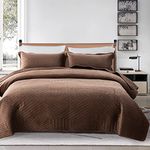 XIUWOUG Quilted Bedspreads Bed Throw 3 Piece Bedding Set Comforter Soft Microfiber Bedroom Décor Embossed Quilt Bedding Set Queen Size,dark coffee,240x250cm