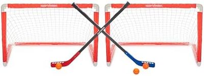 Road Warrior 36" Street Hockey Fold n' Goal Hockey Combo - 2 Folding Goal Hockey Net, 2 Hockey Sticks, 3 Steet Hockey Balls, Drawstring Carrying Storage Bag